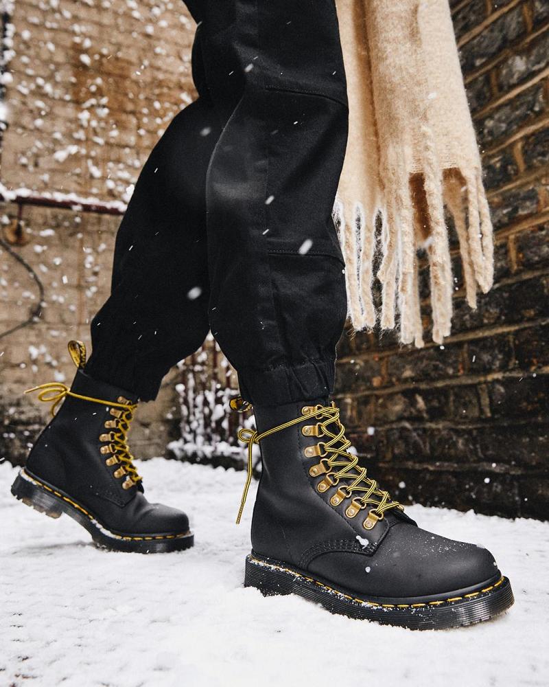 Black Women's Dr Martens 1460 Pascal DM's Wintergrip Leather Lace Up Boots | CA 185PJJ